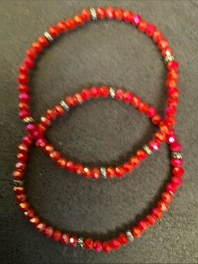 Sparkling Red Faceted Bead Stretch Bracelet Set for Women